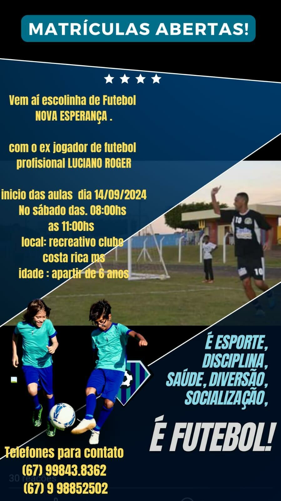 Imagem de compartilhamento para o artigo Inauguração da Escolinha de Futebol Nova Esperança promete revelar talentos e promover o esporte em Costa Rica da MS Todo dia